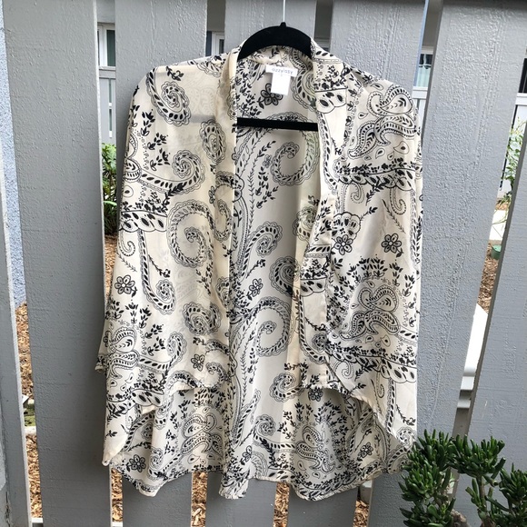 Sheer shawl w/ paisley pattern | off white & black - Picture 1 of 4